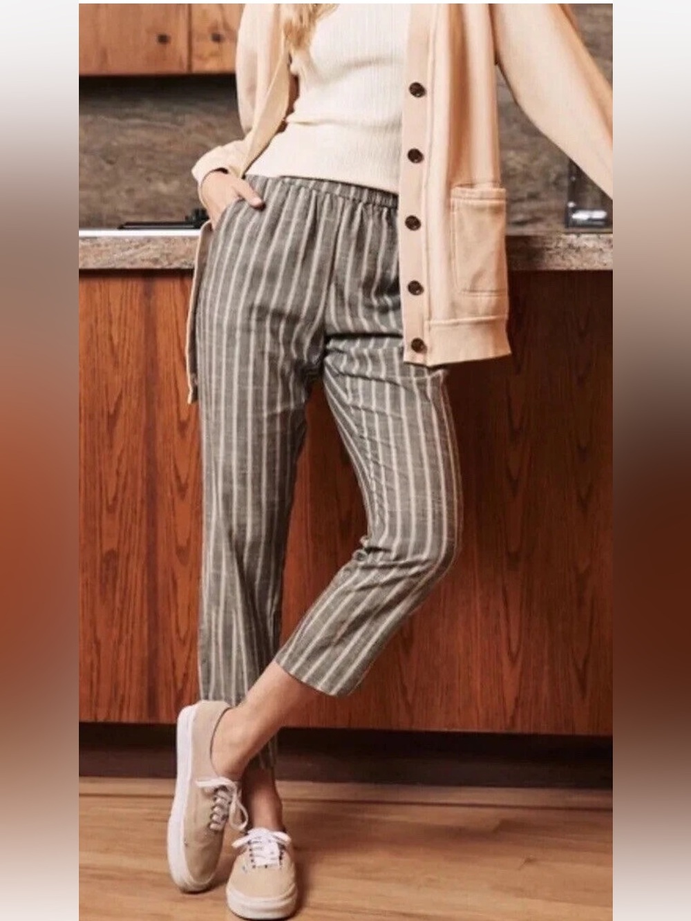 Marine Layer Gray Pinstripe Cropped Relaxed Pants